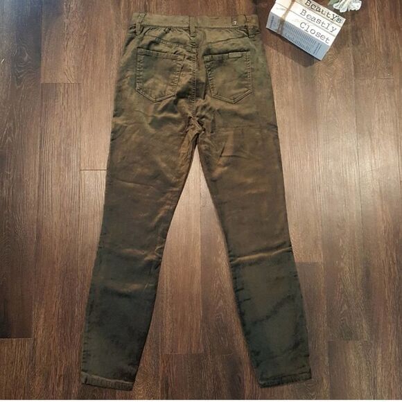 7 For All Mankind High Waist Button Fly Skinny Velvet Pant Olive Green 26 NWT - Picture 11 of 11